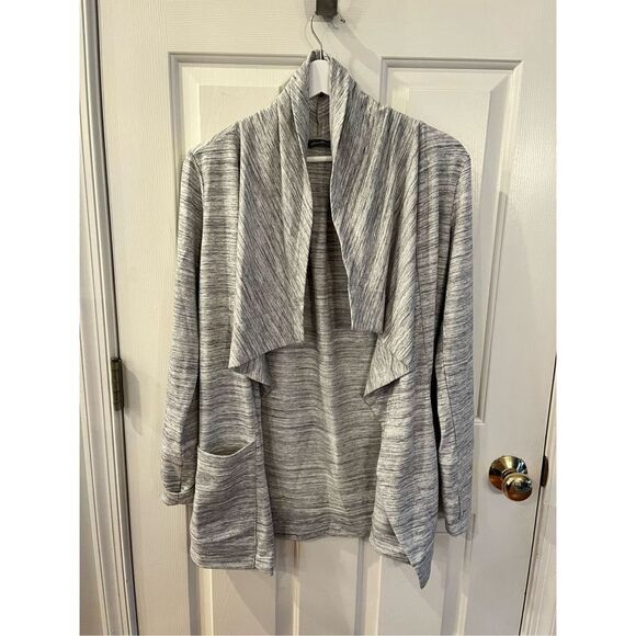 Eddie Bauer Gray Space Dye Open Front Waterfall Jersey Cardigan sz M NWOT - Picture 3 of 7